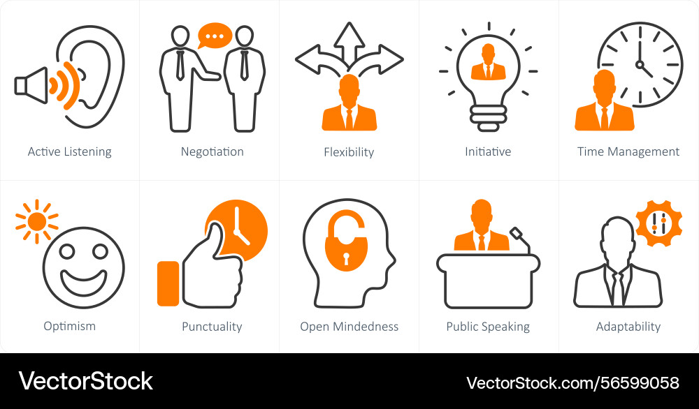 A set of 10 soft skills icons as active listening Vector Image
