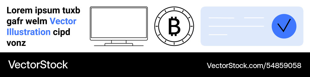 Monitor with bitcoin symbol and check mark on blue Monitor with bitcoin symbol and check mark on blue vector image