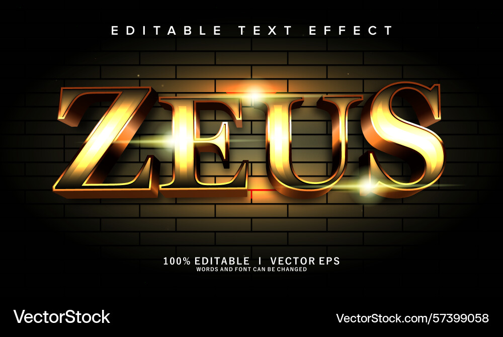 Zeus text effect with modern style design vector image