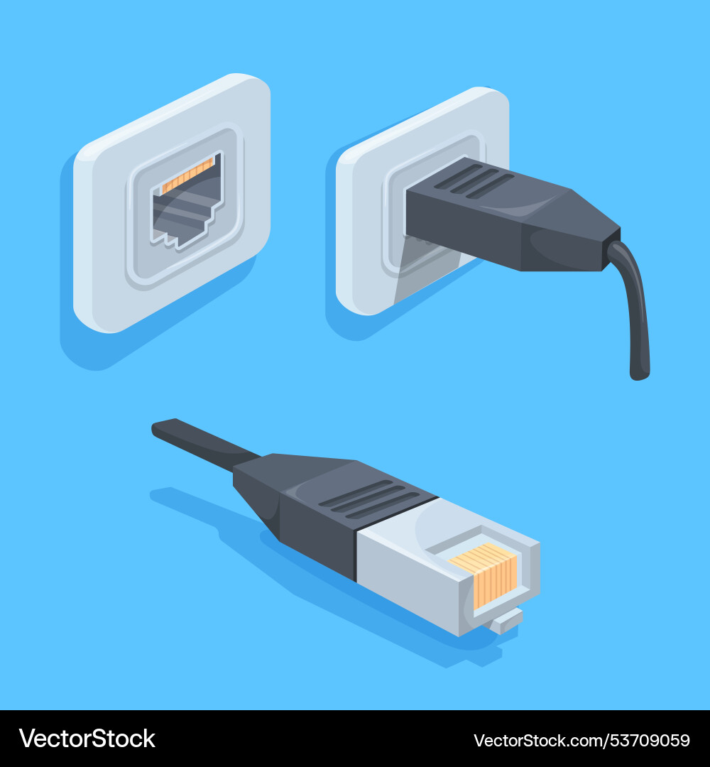 Ethernet socket internet cable data lan network vector image