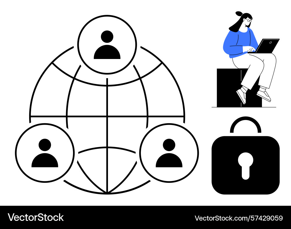 Global networking security and remote work vector image