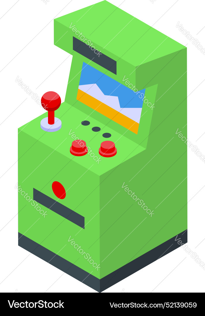 Green arcade game machine displaying gaming level Green arcade game machine displaying gaming level vector image