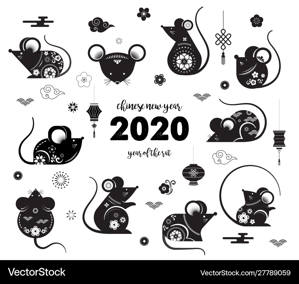 Happy chinese new year design 2020 rat zodiac Happy chinese new year design 2020 rat zodiac vector image