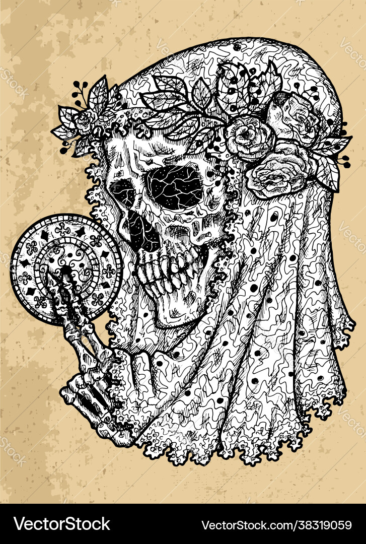Textured black and white scary skull Textured black and white scary skull vector image