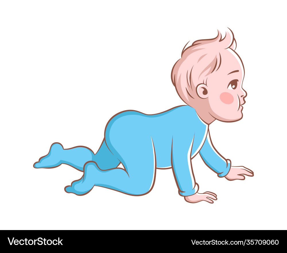 Happy baby boy crawling cartoon infant character