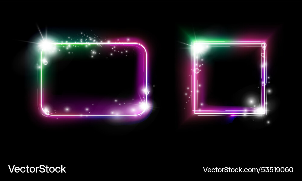 Neon rectangle and square frames realistic Neon rectangle and square frames realistic vector image