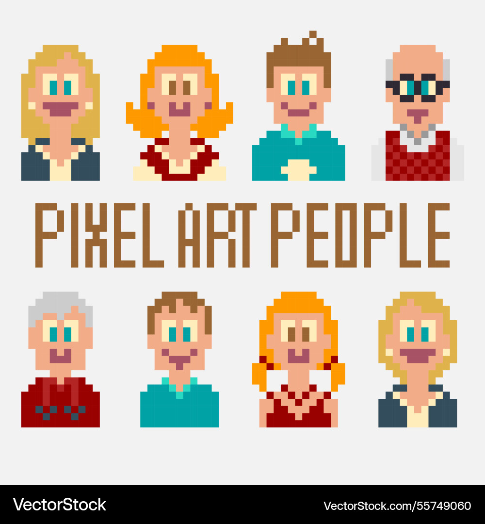 Smiling nice pixelated characters Vector Image