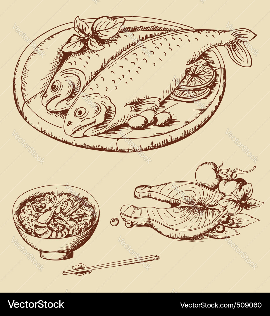 Vintage Seafood Sketch Vector Image
