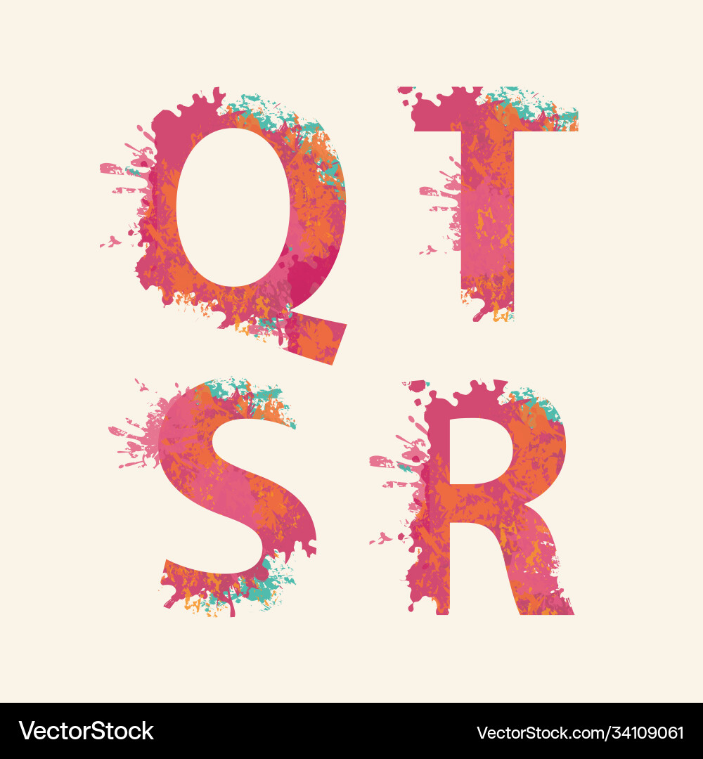 Abstract alphabet letters q r s t with color blots Abstract alphabet letters q r s t with color blots vector image