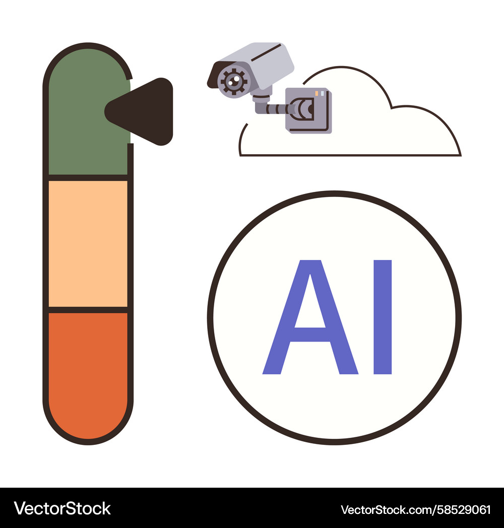 AI Security Monitoring System Vector Image