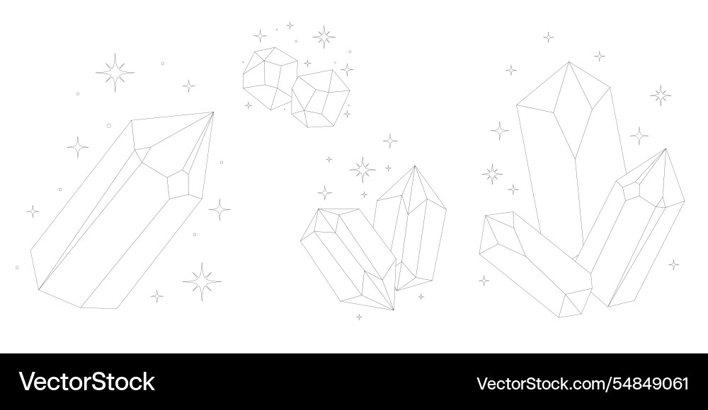Crystal thin line set simple celestial gemstone Crystal thin line set simple celestial gemstone vector image