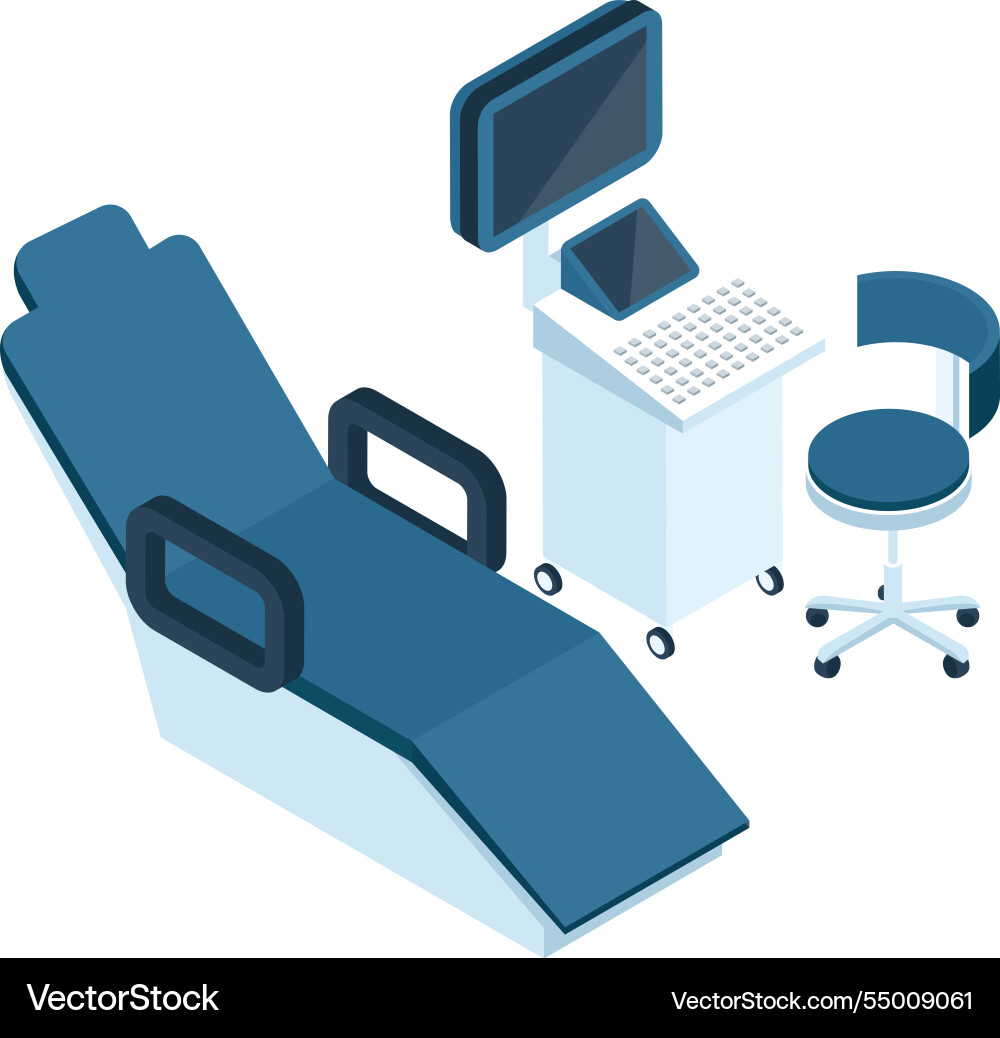 Isometrisches medizinisches Untersuchungsbett Ultraschall Isometrisches medizinisches Untersuchungsbett Ultraschall vektorbild
