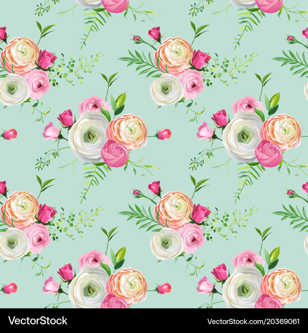 Pink Floral Seamless Pattern Vector Image