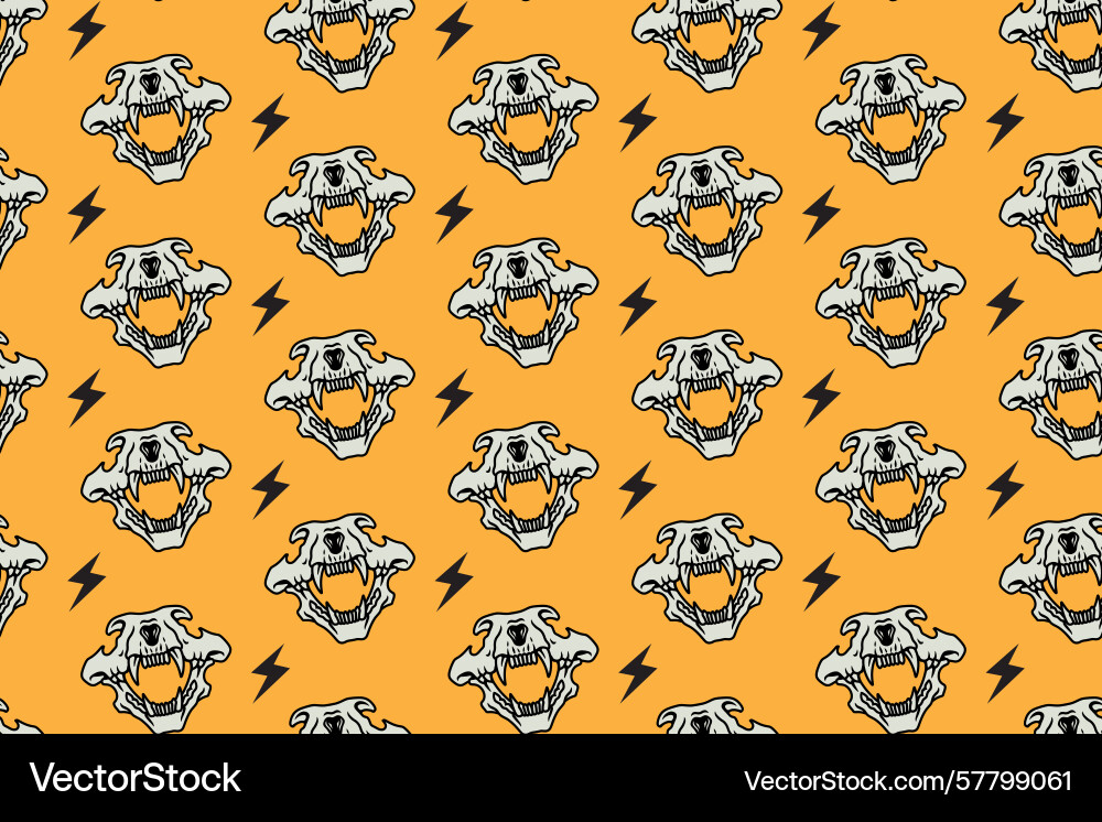 Tiger skull with thunderbolt pattern background vector image