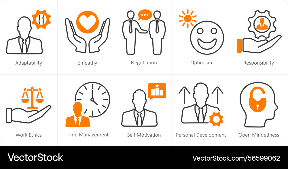 A set of 10 soft skills icons as adaptability Vector Image
