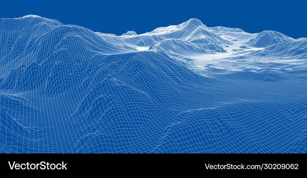 Abstrakter 3d Drahtrahmen Landschaft Blaupause Stil Vektorbild