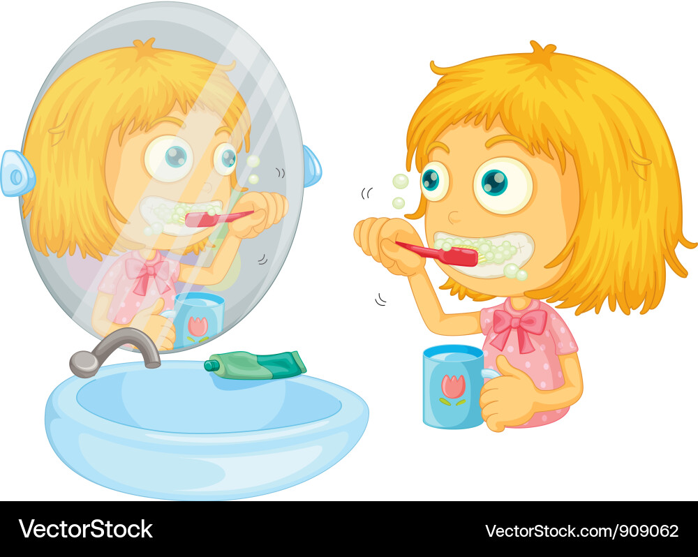 Child Brushing Teeth Vector Image