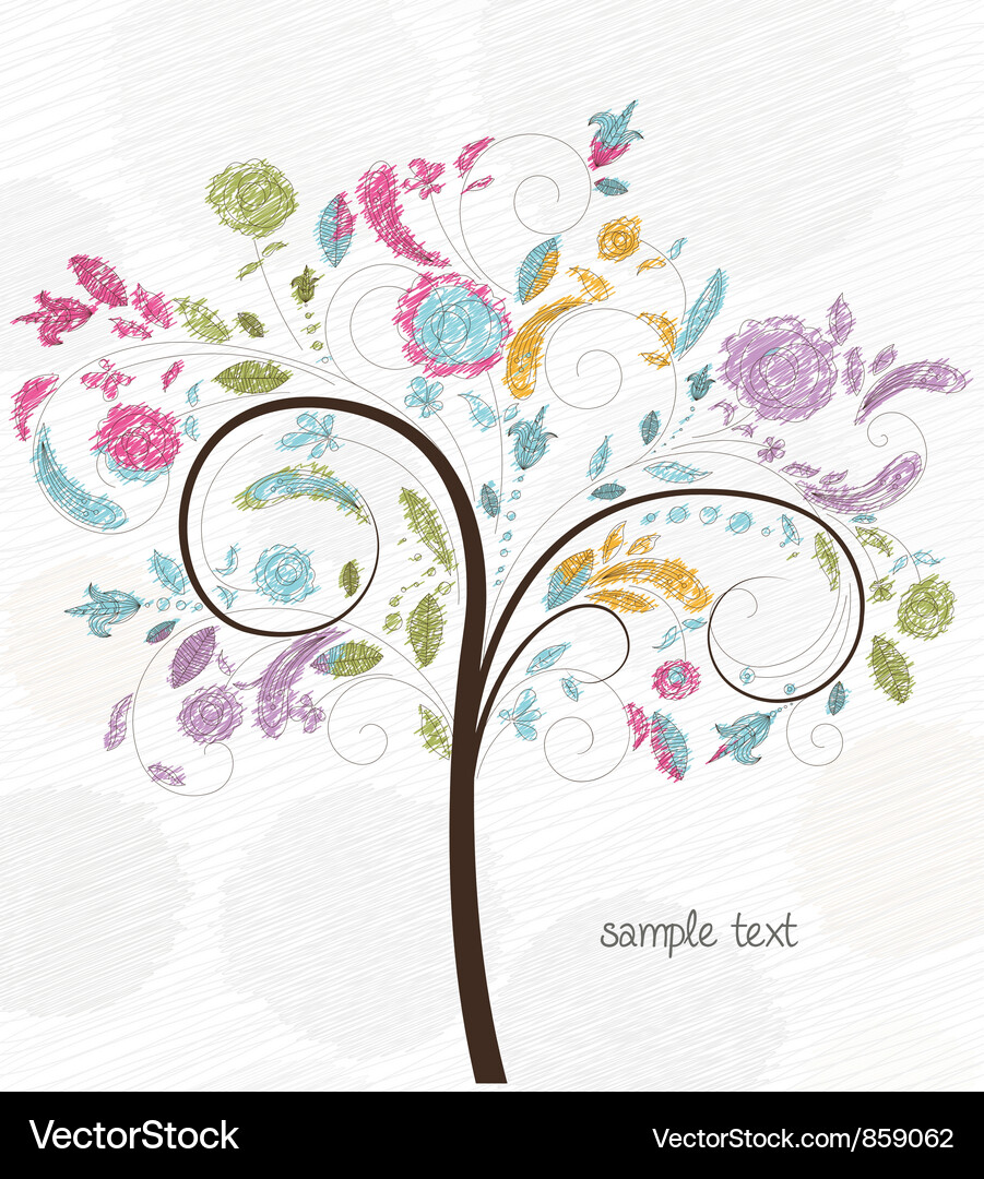 Doodles background with colorful tree Vector Image