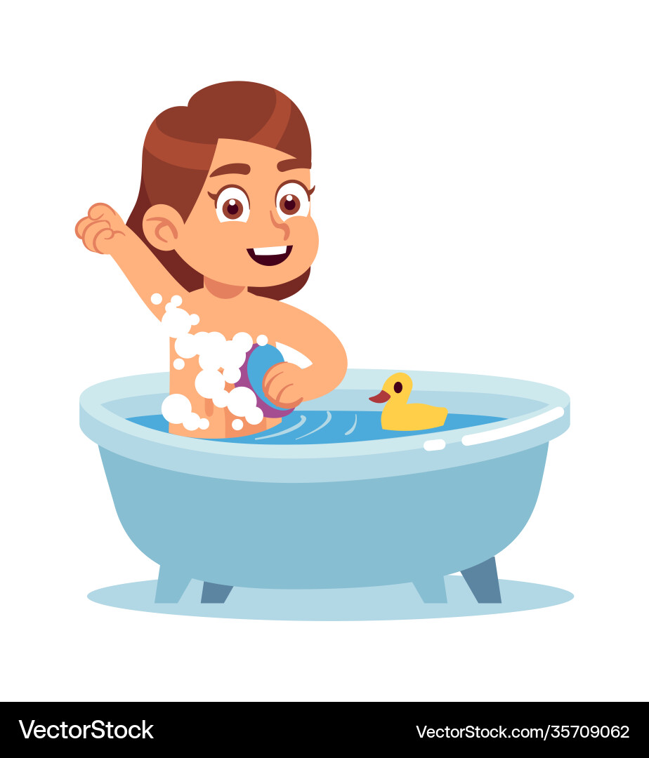 bath child girl Girl in bathroom child daily routine kid Vector Image