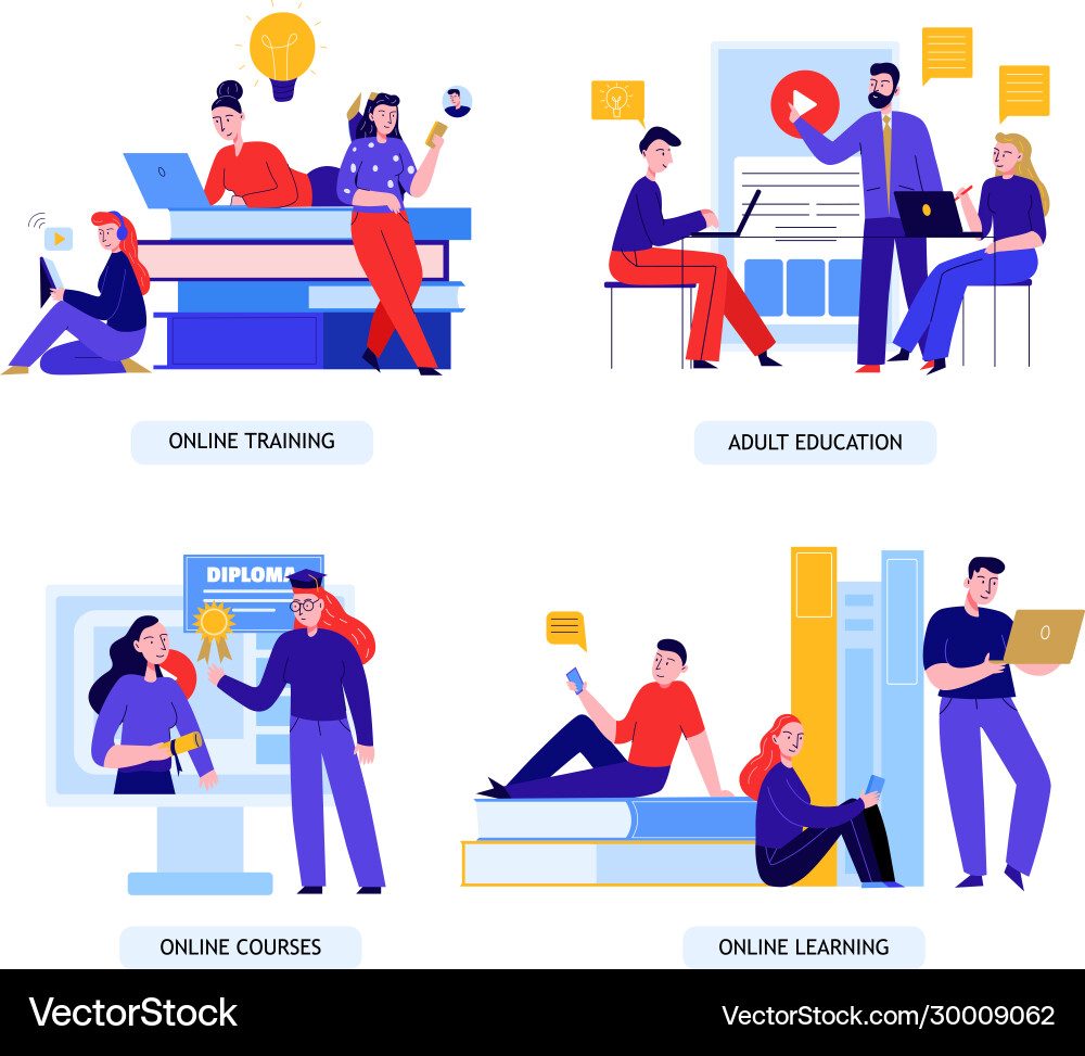 Online education flat concept Royalty Free Vector Image
