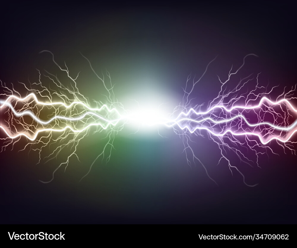 Rainbow lightning with flash on a dark background Rainbow lightning with flash on a dark background Vector Image