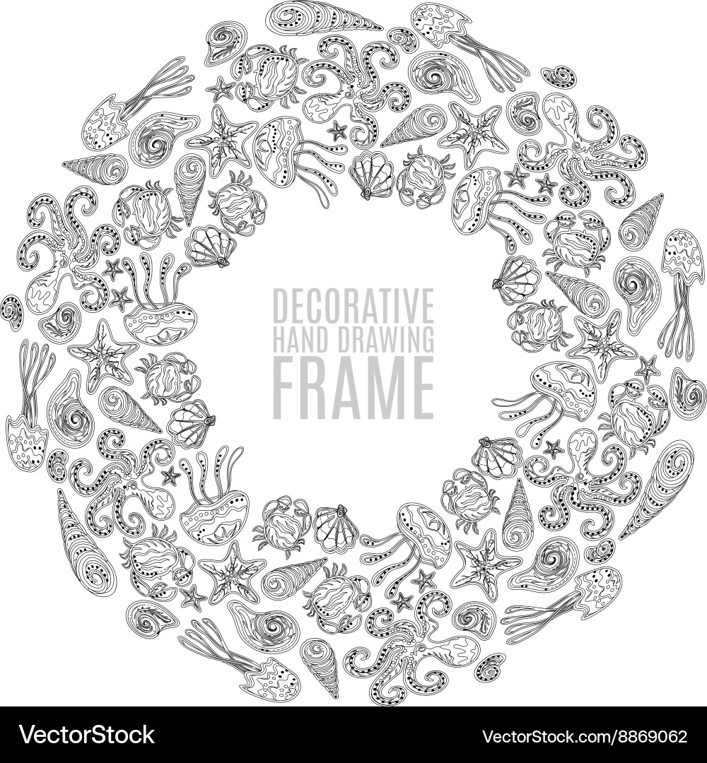 Seashell border frame ocean pattern vector image