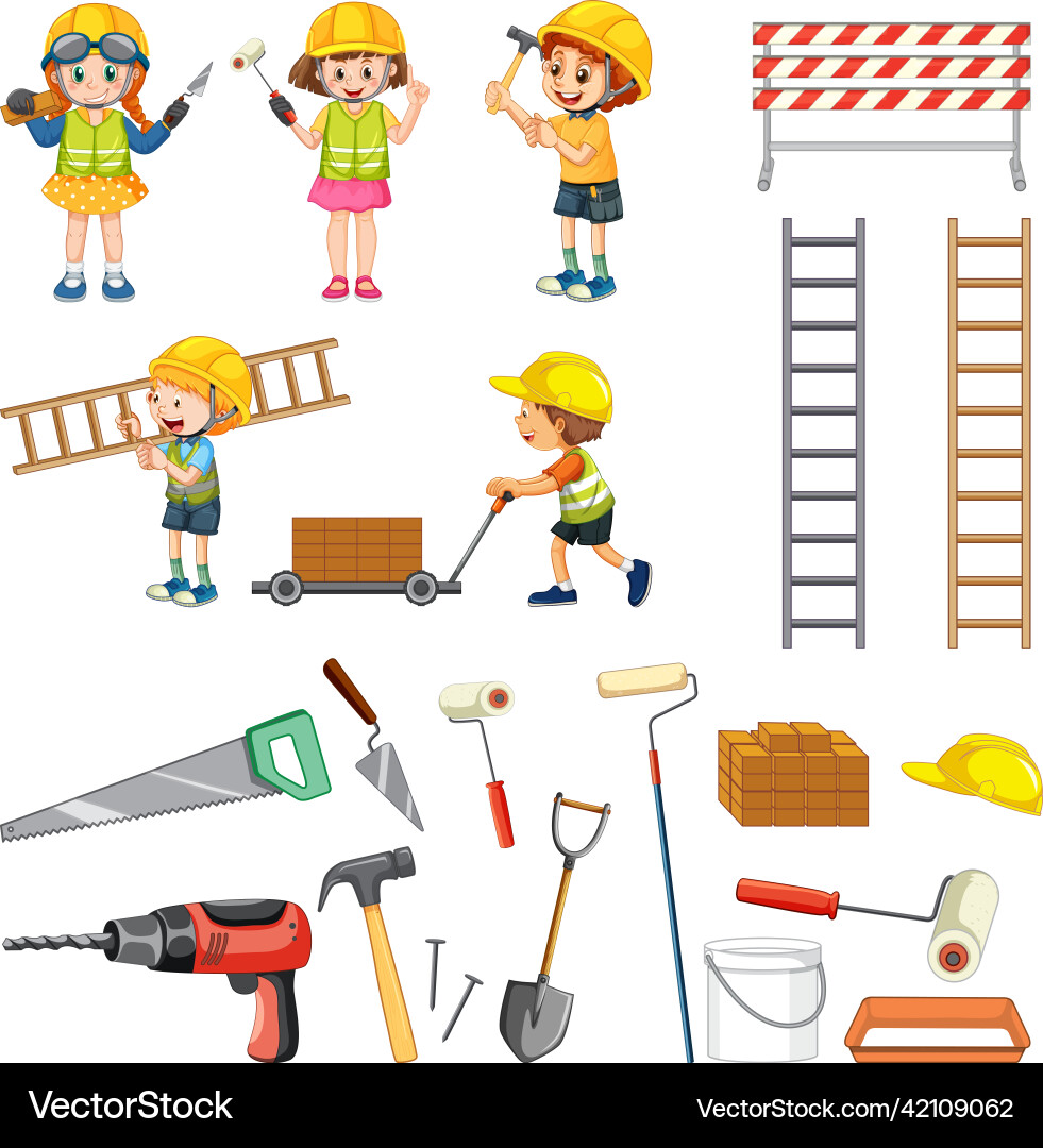 Set of construction site objects Set of construction site objects vector image