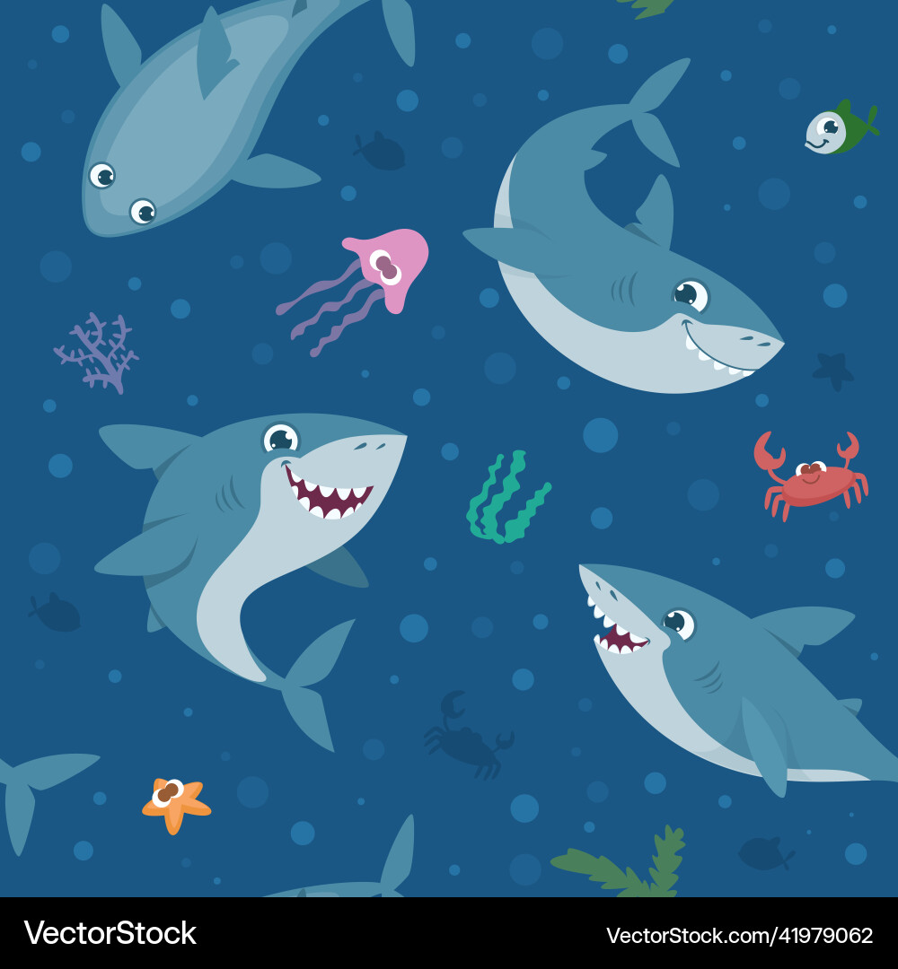 Shark pattern wild cartoon underwater swimming Shark pattern wild cartoon underwater swimming vector image