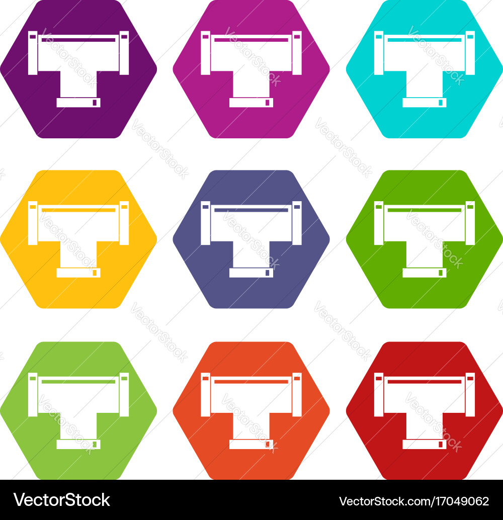 T pipe connection icon set color hexahedron vector image