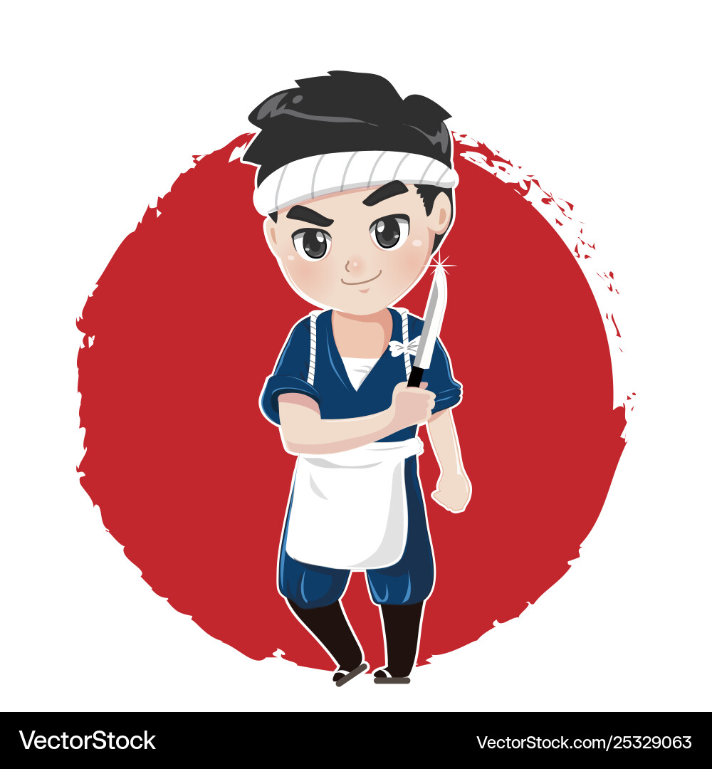 Japanese Chef with Knife Royalty Free Vector Image