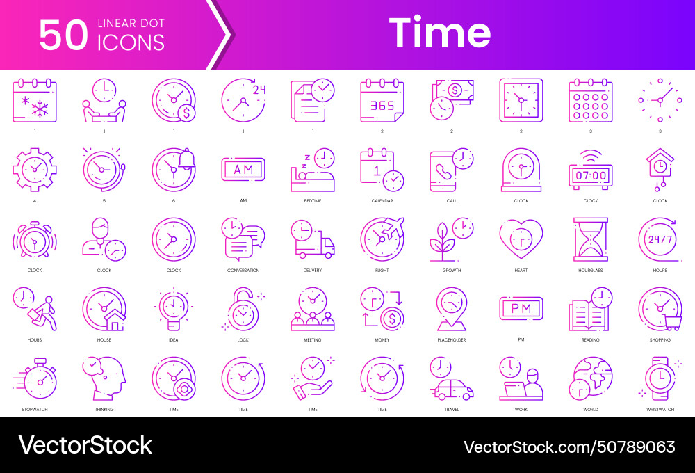 Set of time icons gradient style icon bundle vector image