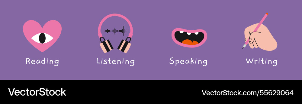 Cool language skills icons like reading listening Cool language skills icons like reading listening vector image
