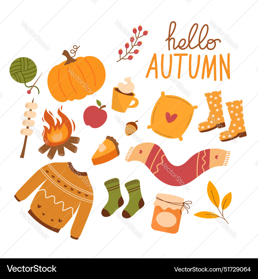 Hello autumn collection object elements Vector Image
