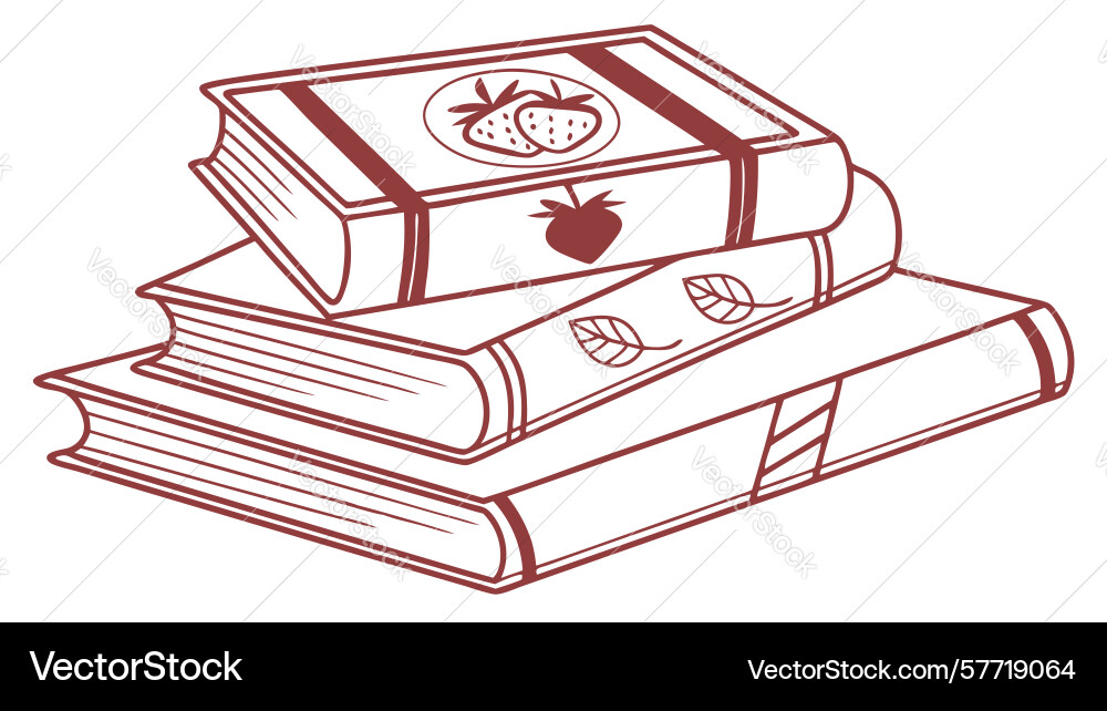 Stack of books with apple line art design vector image