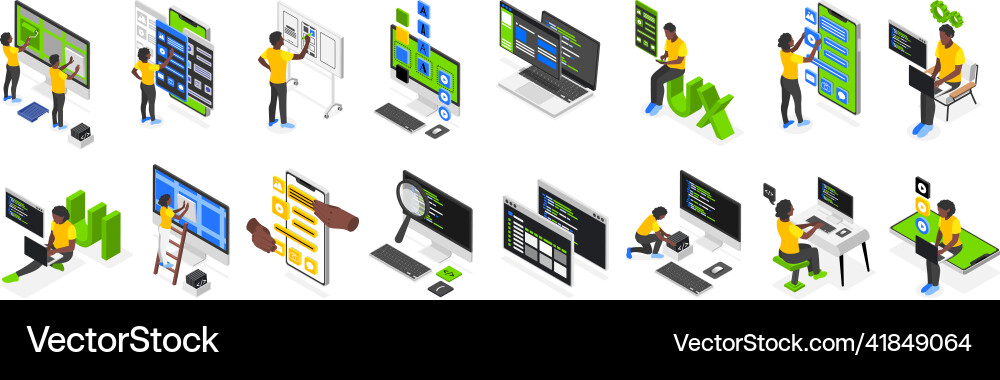 Ui and ux development isometric set Ui and ux development isometric set Vector Image