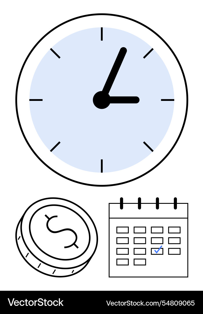 Clock calendar and coin representing time Clock calendar and coin representing time vector image