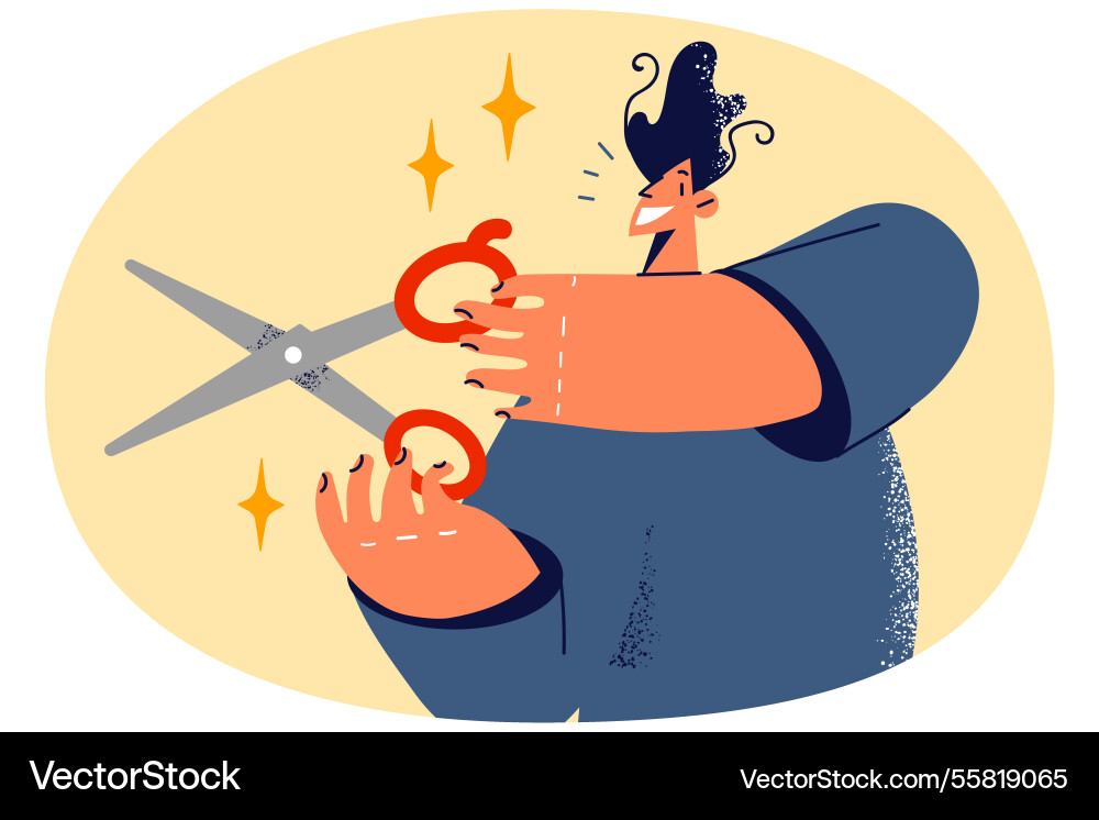 Smiling man with scissors in hands Smiling man with scissors in hands vector image