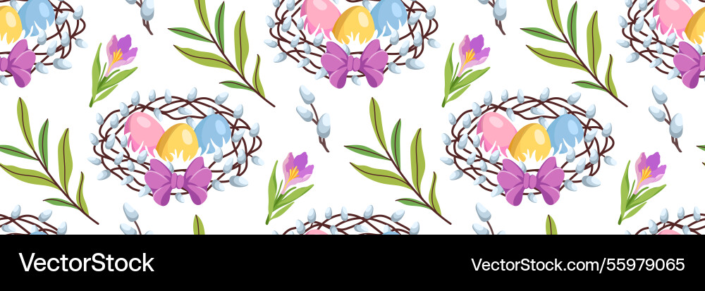 Spring easter seamless pattern with bird nest Vector Image
