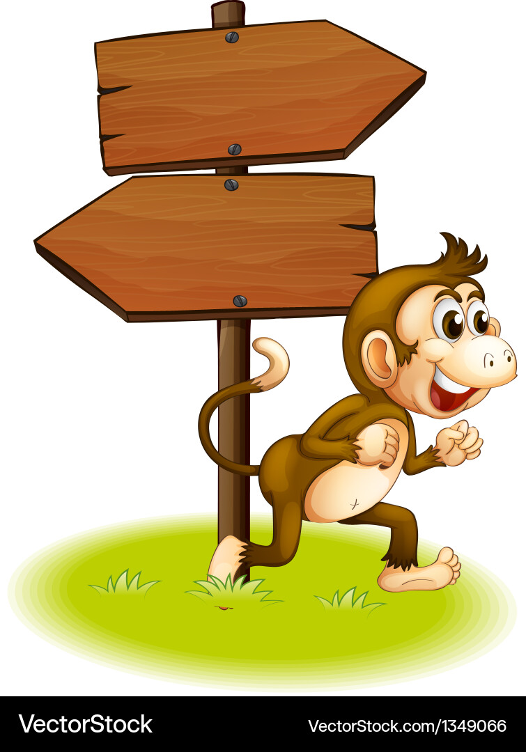 A monkey running beside the empty arrowboards Vector Image