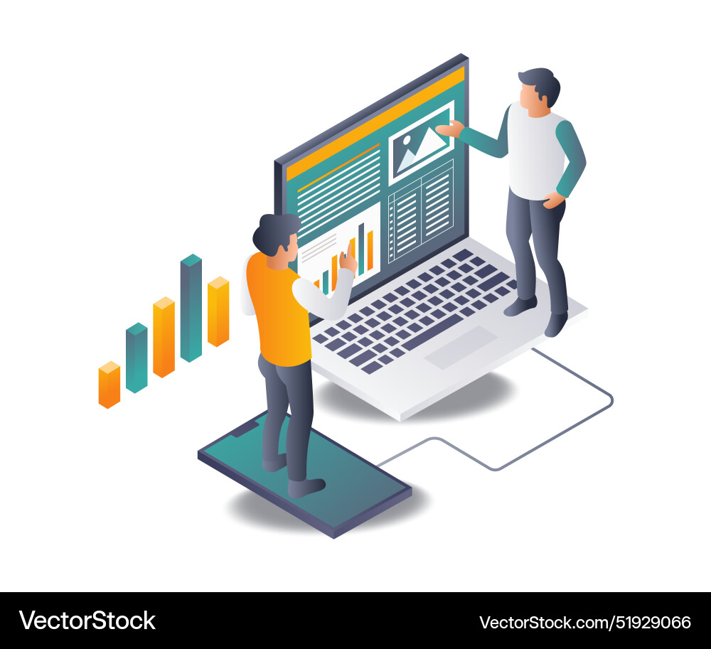 Analyzing business growth using computers Analyzing business growth using computers vector image
