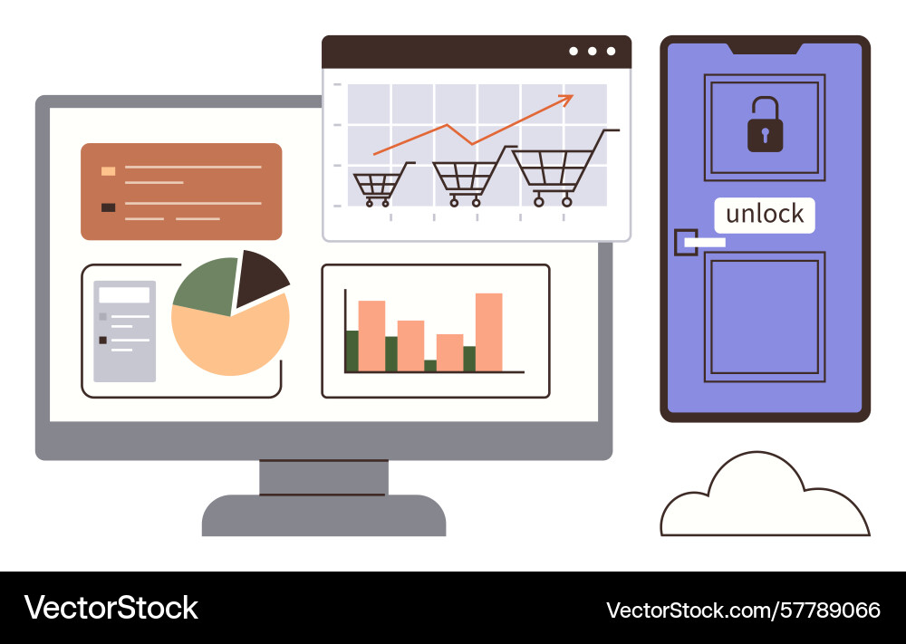 Digital analytics and e-commerce with secure vector image