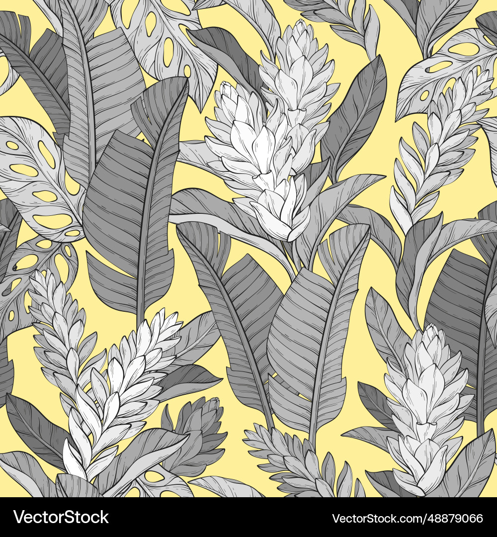 Monochrome Ginger Flower Pattern Vector Image