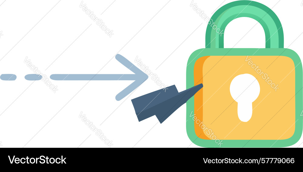 Secure access flow padlock with arrow through vector image