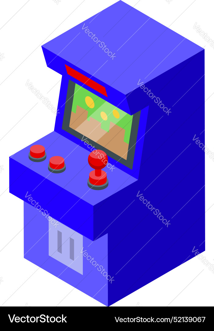 Blue arcade game machine displaying over Blue arcade game machine displaying over vector image