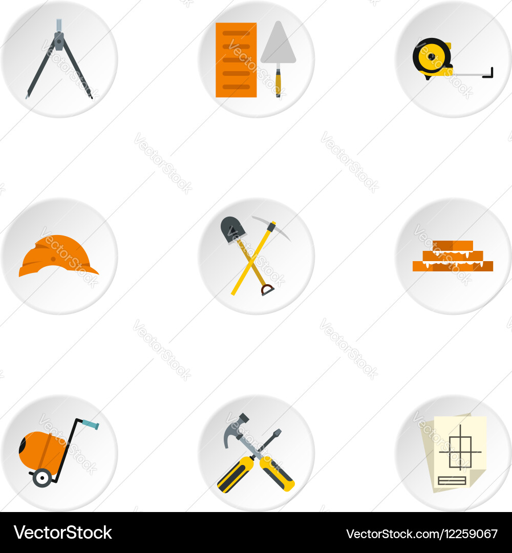 Building tools icons set flat style Vector Image
