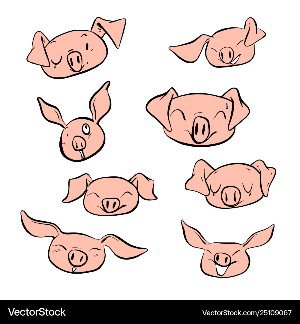 Set design different emotion face pig Set design different emotion face pig vector image