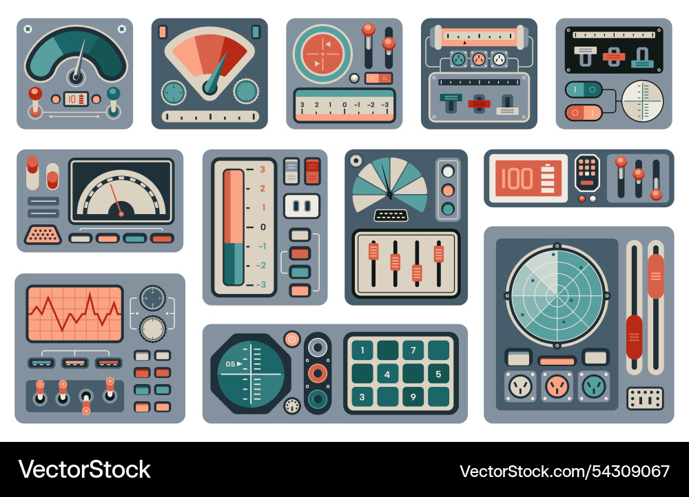 Spaceship retro controls vintage analog dashboard Spaceship retro controls vintage analog dashboard vector image