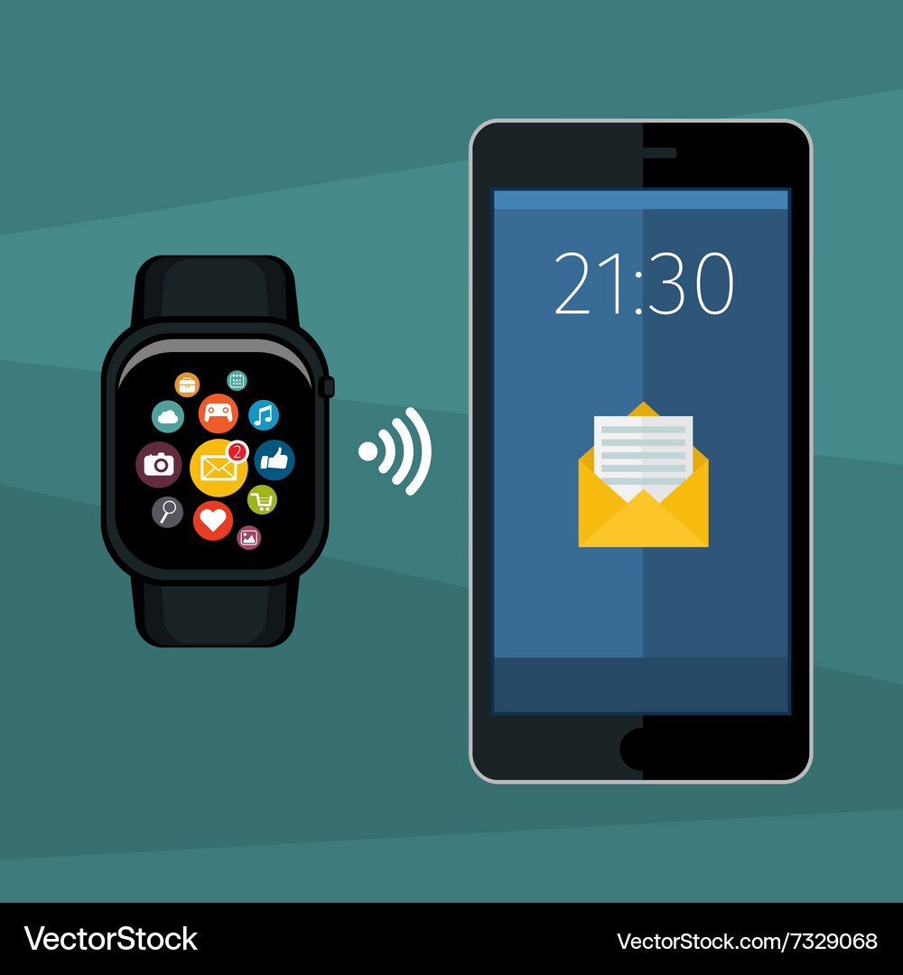 Synchronization between smartwatch and smartphone Vector Image