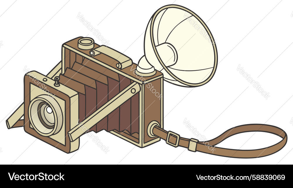 Antique box camera with external flash design Vector Image