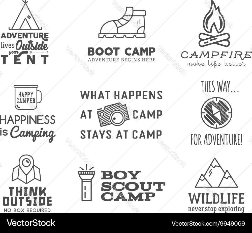 Camping logo design set with typography and travel vector image